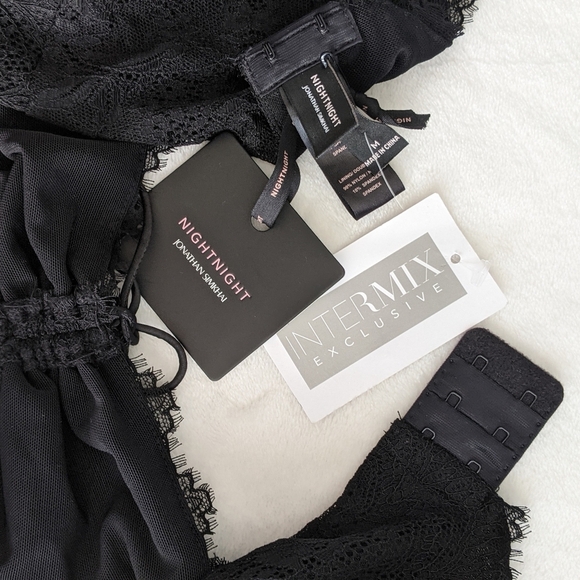 Jonathan Simkhai Intermix Bodysuit Lace Thong Long Sheer Sleeves Black M NWT - Picture 16 of 16